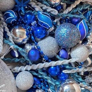 Blue Silver Mini Christmas Ornament Decor Bulk Lot Holiday Time Tree Toppers